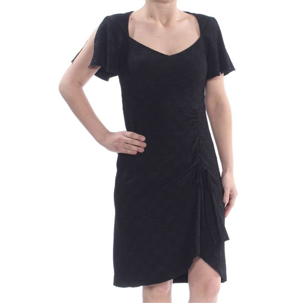 NANETTE LEPORE Womens Black Flutter Sleeve  V Neck Cocktail Shift Dress 8